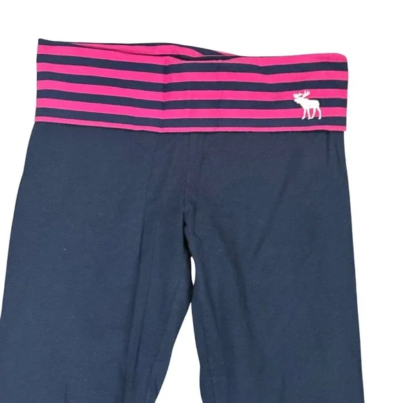 VTG Y2K Abercrombie Fitch Navy Pink Stripe Foldover Waist Leggings Women's Small - Picture 2 of 5